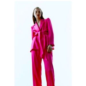 Zara Satin Tie-Front Blazer in Pink/Fuschia (BNWT)